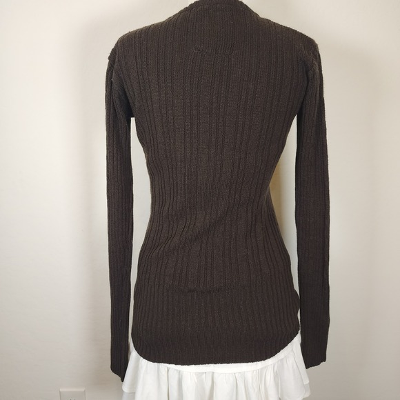 Ashley Aesthetic Perfection‎ Brown V Neck Cable Knit Long Sleeve Sweater - Picture 3 of 6